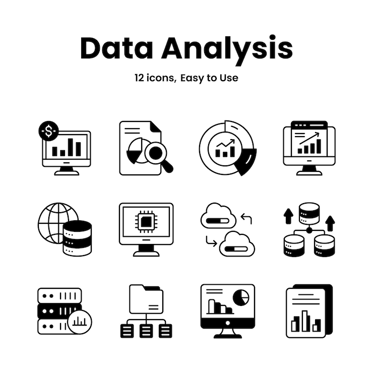 Vettore iconini di analisi dei dati e statistiche accuratamente elaborati per scaricare questi vettori premium facili da usare