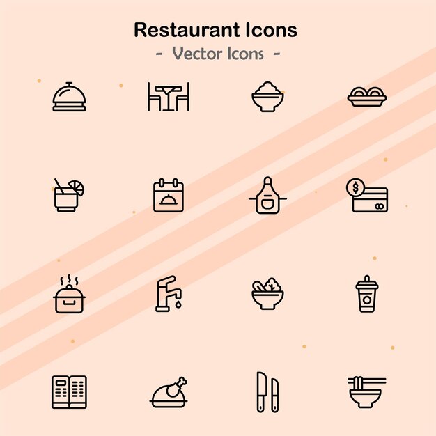 Icons representing various themes related to restaurants and dining