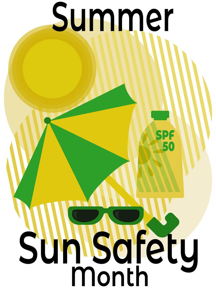 Idea del mese di sicurezza del sole estivo per una cartolina di volantino banner poster su un tema medico