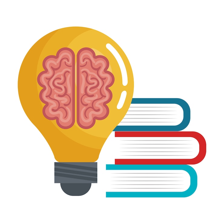 Vettore idea di cervello pensa libro, educazione online