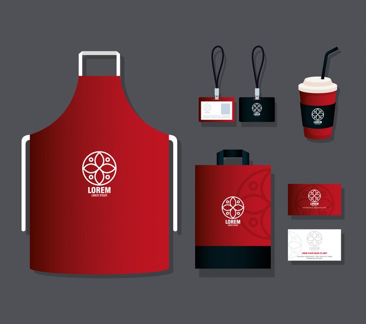 Vettore identità aziendale mockup del marchio, cancelleria mockup fornisce il colore rosso con segno bianco