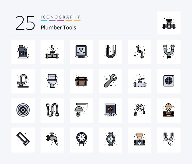 Idraulico 25 Line Filled icon pack che include l'idraulico meccanico del rivelatore idraulico del rubinetto