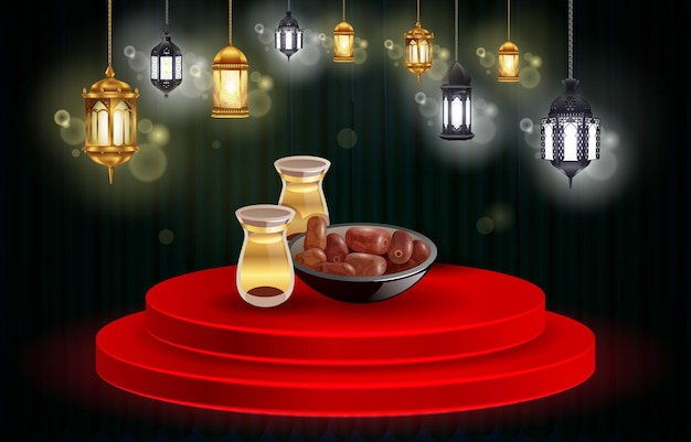 Iftar Food Ramadan Kareem background podium vextors Vettore gratuito