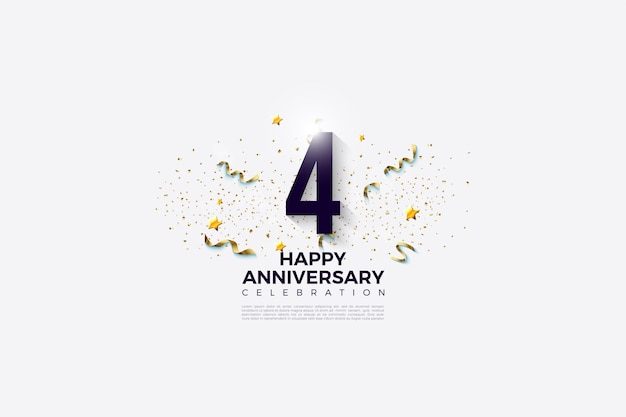 Il 4 ° anniversario con numeri e illustrazioni festive alle spalle.