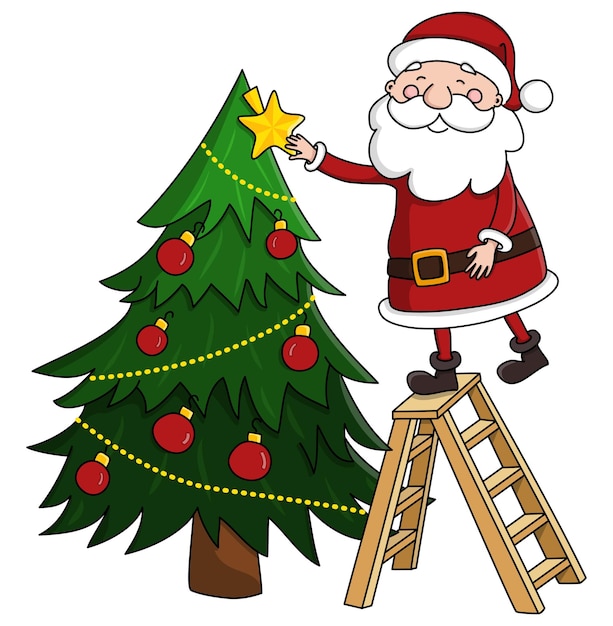 Il Babbo Natale decorando un albero di Natale illustrazione di cartoni animati
