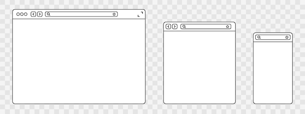 Il browser di linea simula diversi dispositivi finestra web mobile laptop e schermo tablet in internet