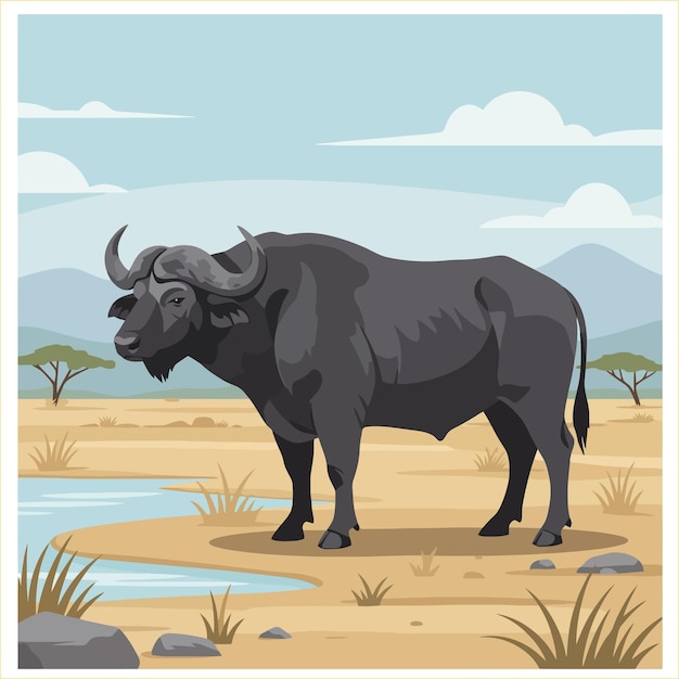 Il bufalo africano nel paesaggio della savana