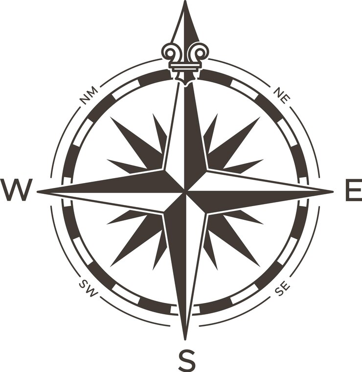Vettore il classico disegno di rosa della bussola che indica le quattro direzioni cardinali ideale per i temi di navigazione, viaggi ed esplorazione