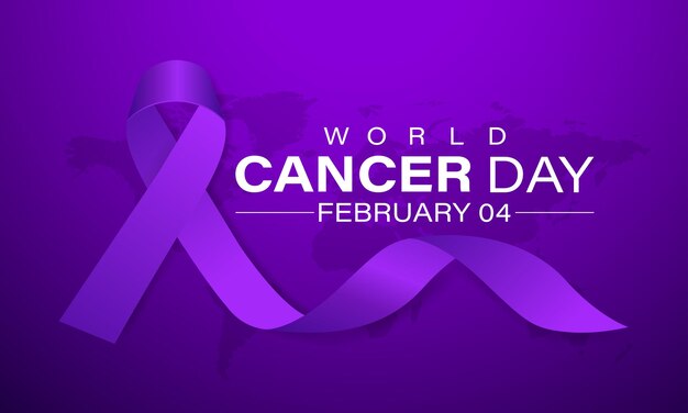 Il concetto della Giornata Mondiale del Cancro Calligrafia Poster Design Realistico Lavanda nastro4 febbraio per aumentare