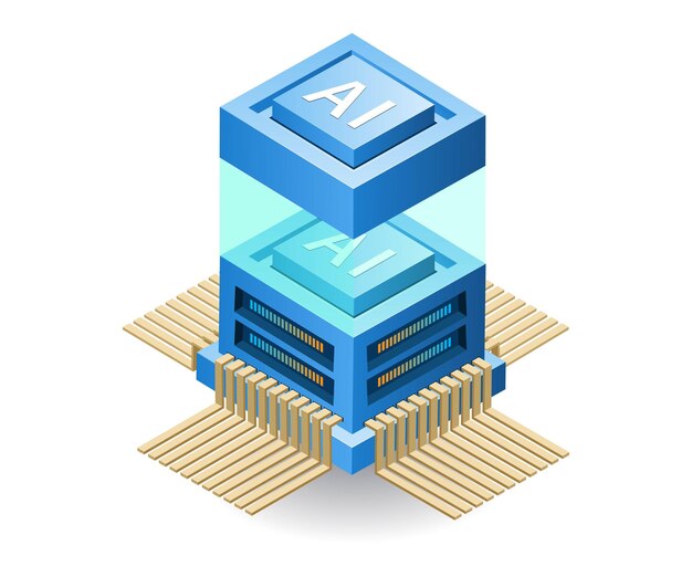 Il concetto di applicazione del chip di intelligenza artificiale illustrazione 3D isometrica piatta