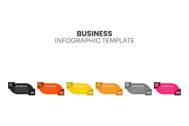 Il concetto di business del modello di progettazione degli elementi infografici con 6 passaggi o opzioni può essere utilizzato per il lavoro