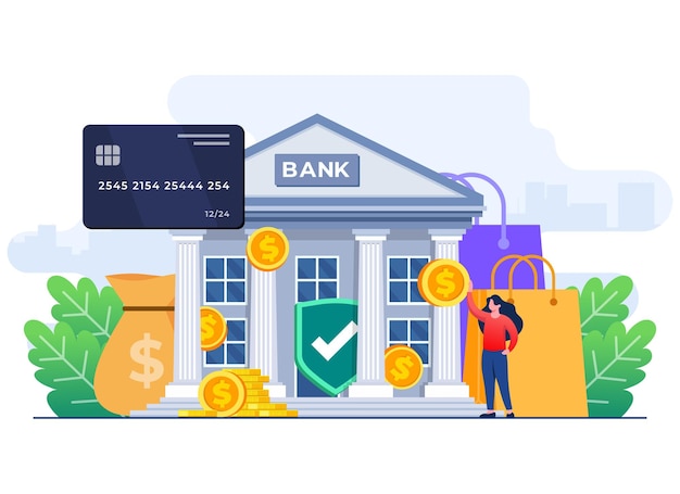 Il concetto di illustrazione piatta della banca digitale