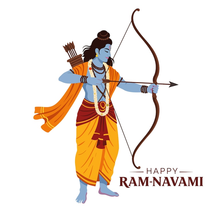 Vettore il concetto di illustrazione vettoriale della festa indù di primavera shree ram navami augura saluti