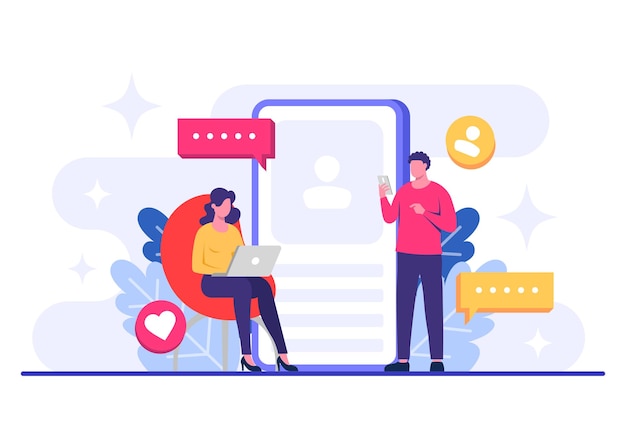 Il concetto di marketing sui social media è illustrato da un vettore piatto