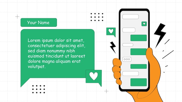 Il concetto di messaggio di notifica con la mano che tiene il telefono Illustrazione vettoriale delle reti sociali