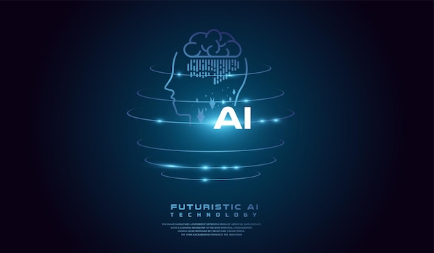 Il concetto di testa AI sfondo del mondo illustrazione vettoriale e intelligenza artificiale isometrica