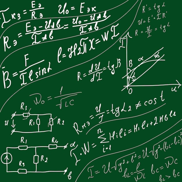 Il consiglio scolastico sullo sfondo di equazioni matematiche e formule Grafici di diagrammi disegnati a mano