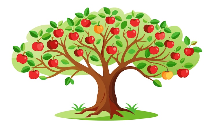 Vettore il contorno dell'albero di mela è un'illustrazione vettoriale piatta isolata su sfondo bianco