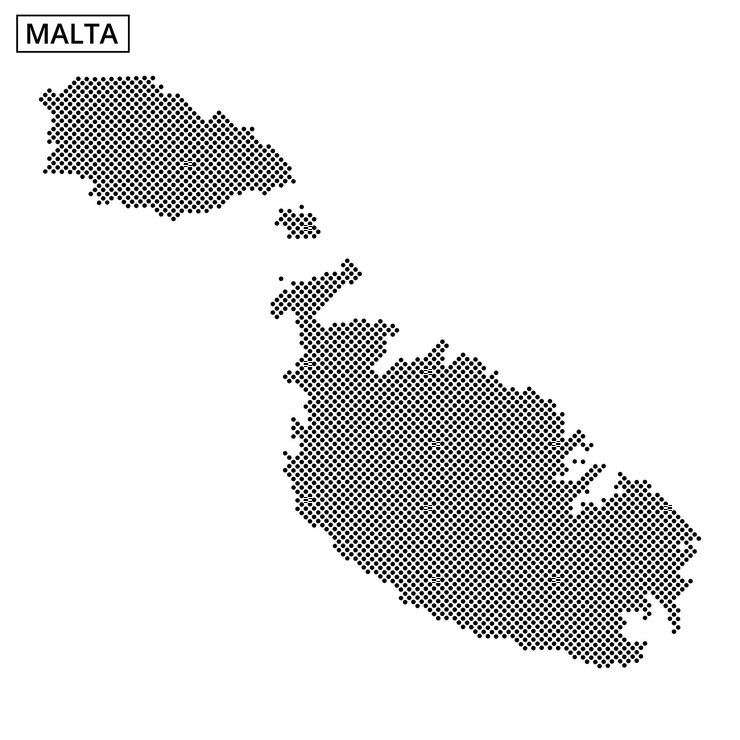 Vettore il contorno della mappa di malta con una consistenza punteggiata unica presentata in colore bianco e nero