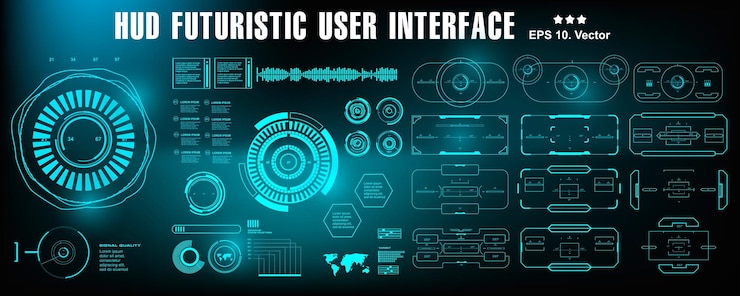 Vettore il cruscotto dell'interfaccia utente blu futuristica hud visualizza lo schermo della tecnologia di realtà virtuale