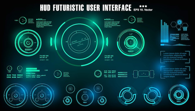 Il cruscotto futuristico dell'hud di Scifi mostra l'obiettivo dello schermo della tecnologia della realtà virtuale