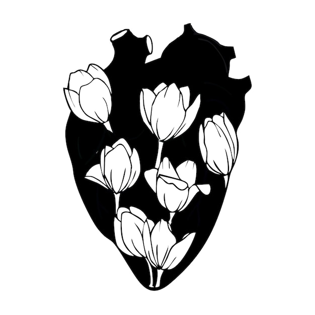 Il cuore umano con i tulipani ALL'INTERNO