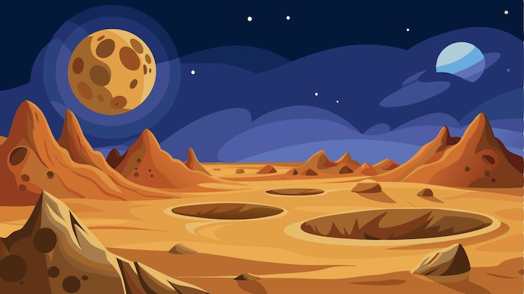 Vettore il deserto roccioso sembra quasi lunare nel suo aspetto con crateri e fessure sparse in tutto il terreno polveroso