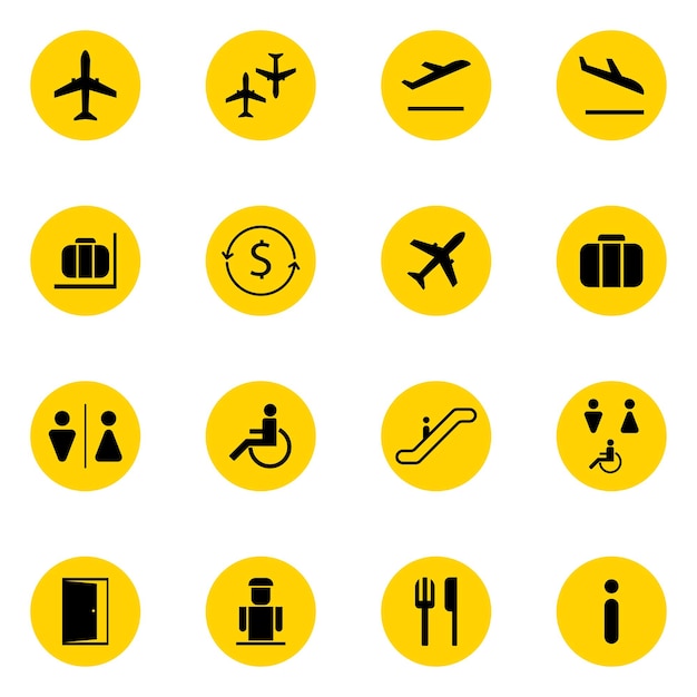 Il design vettoriale delle illustrazioni delle icone degli aeroporti