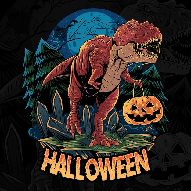 Il dinosauro T-Rex di Halloween porta la zucca