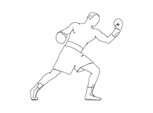 Il disegno artistico a linea singola del giocatore di boxe continua l'illustrazione vettoriale della linea