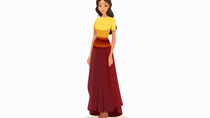 Vettore il disegno illustrativo di una donna del myanmar in piedi isolata