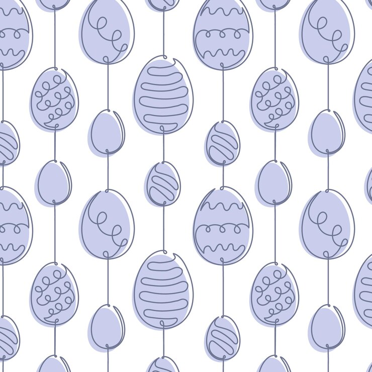 Il disegno senza cuciture dell'uovo di Pasqua ornato è una semplice linea blu monocromatica. Illustrazione vettoriale della palette