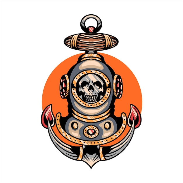 Il disegno vettoriale di Skull Diver e Anchor Tattoo