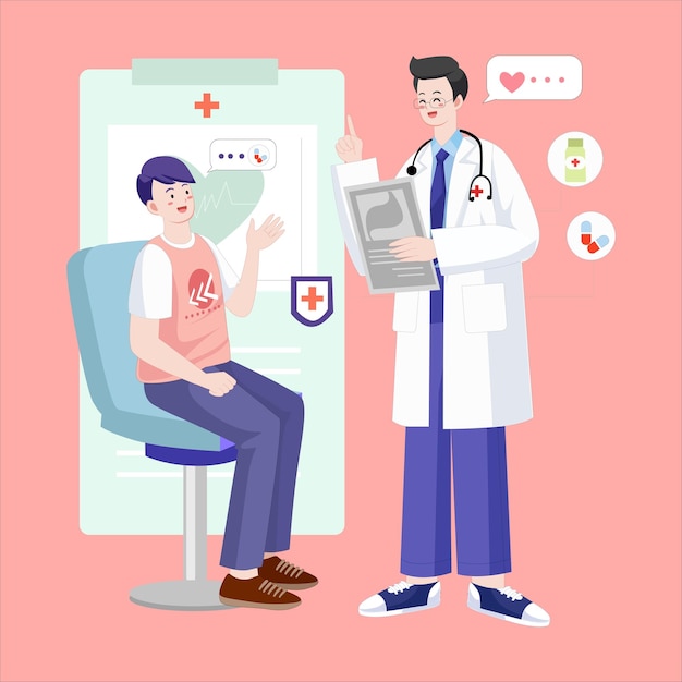 Il dottore spiega al ragazzo come usare la medicina.