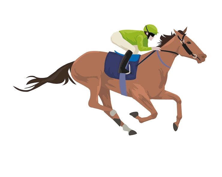 Vettore il fantino con il cavallo sta facendo l'esercizio in pista