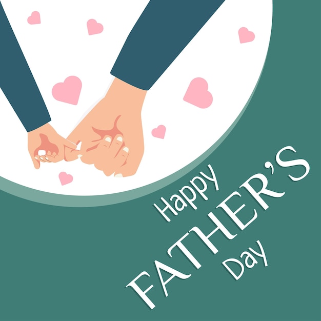 Il figlio e il padre si tengono per mano. Buon giorno al padre. Illustrazione vettoriale di sfondo.