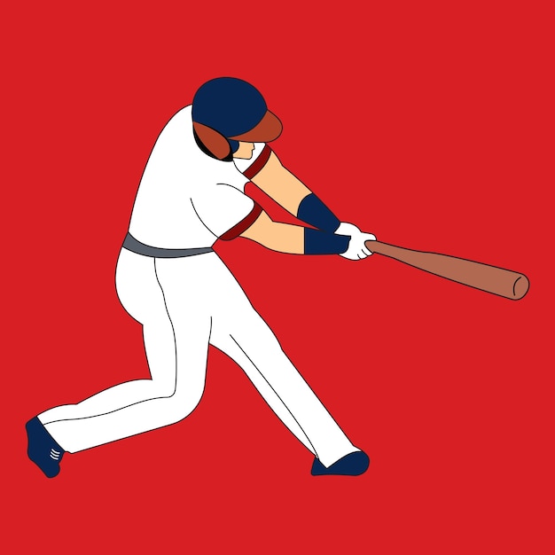 Il giocatore di baseball in midswing che colpisce una palla con una mazza è vestito con un'uniforme rossa.
