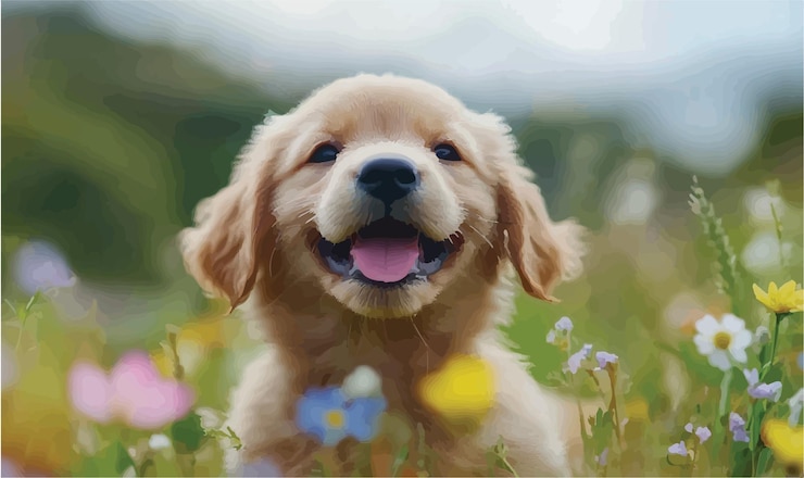 Vettore il giocoso cucciolo di golden retriever in azione