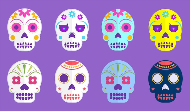 Il giorno dei morti messicano dia de los muertos Zucchero teschi vettori colorati