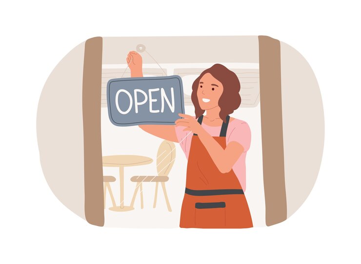 Vettore il giorno dell'apertura del ristorante illustrazioni vettoriali di cartoni animati isolati
