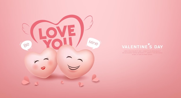 Il giorno di San Valentino Balloon cuore uomo e donna si amano ti amo messaggio design sfondo