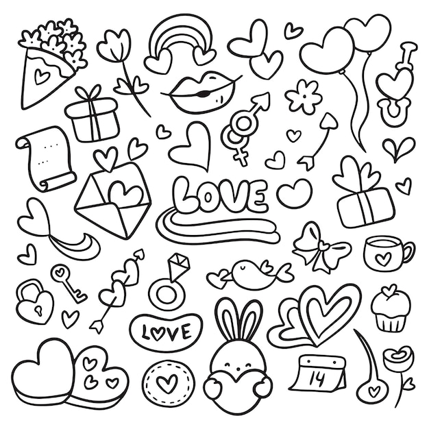 Il giorno di San Valentino disegnato a mano scarabocchia l'illustrazione vettoriale