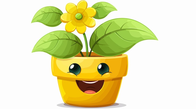 Vettore il girasole sorridente nell'illustrazione vettoriale del vaso