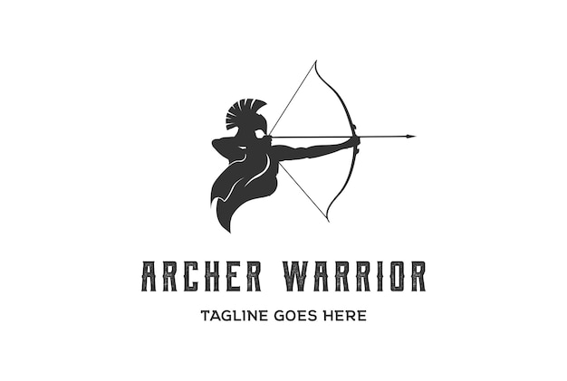 Il greco antico arciere tiro con l'arco Sparta Warrior Silhouette Logo Design Vector