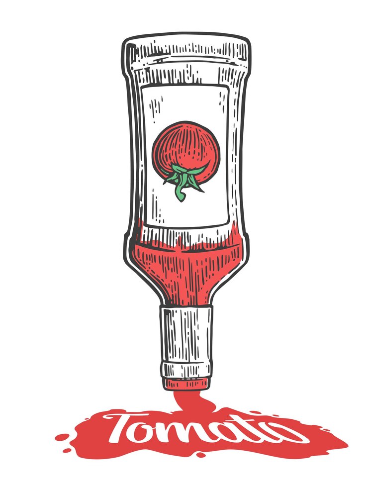 Vettore il ketchup scorre dalla bottiglia illustrazione vettoriale vintage incisa