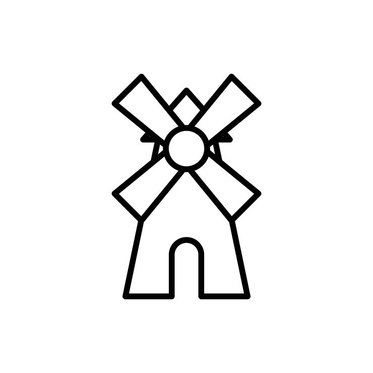 Vettore il logo dell'icona del mulino è un set di contorni vettoriali