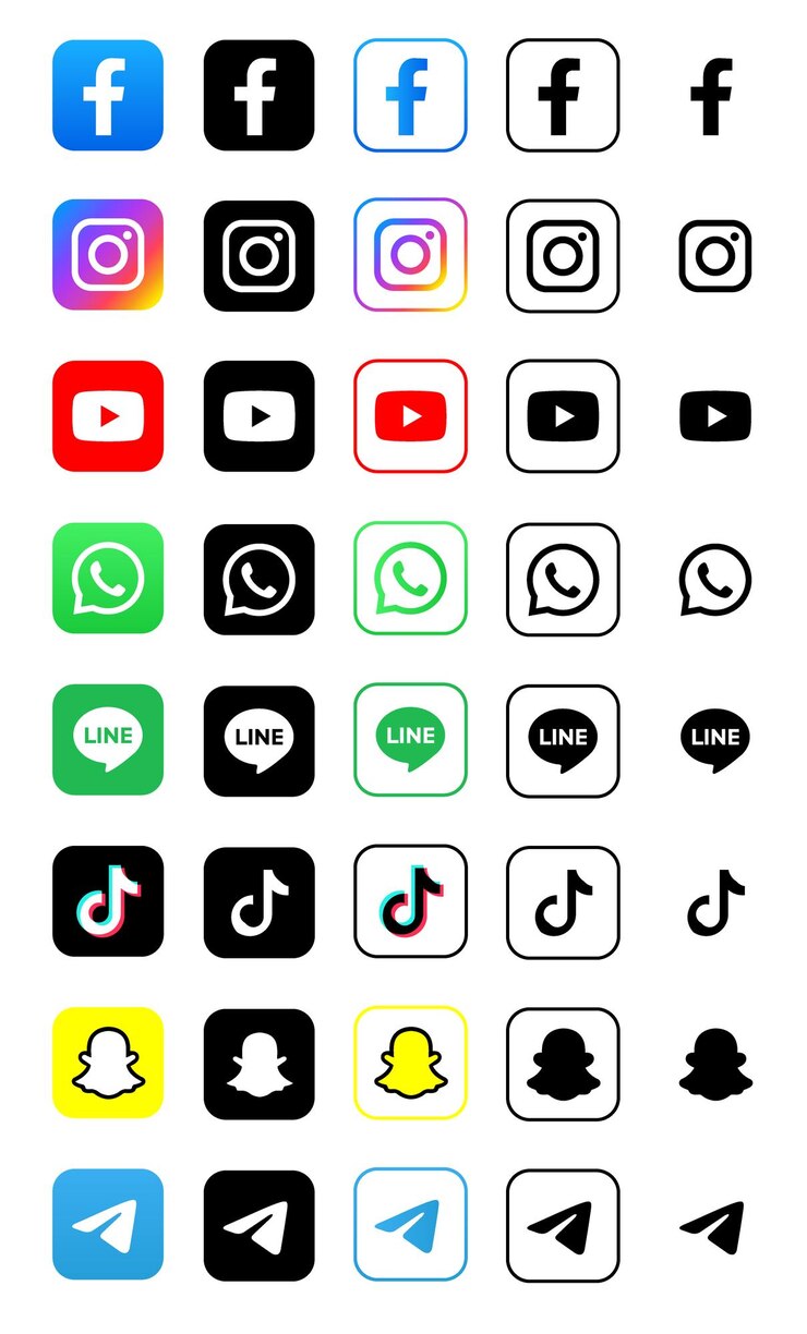 Il logo dell'icona popolare dei social media Facebook YouTube Messenger Twitter Instagram WhatsApp
