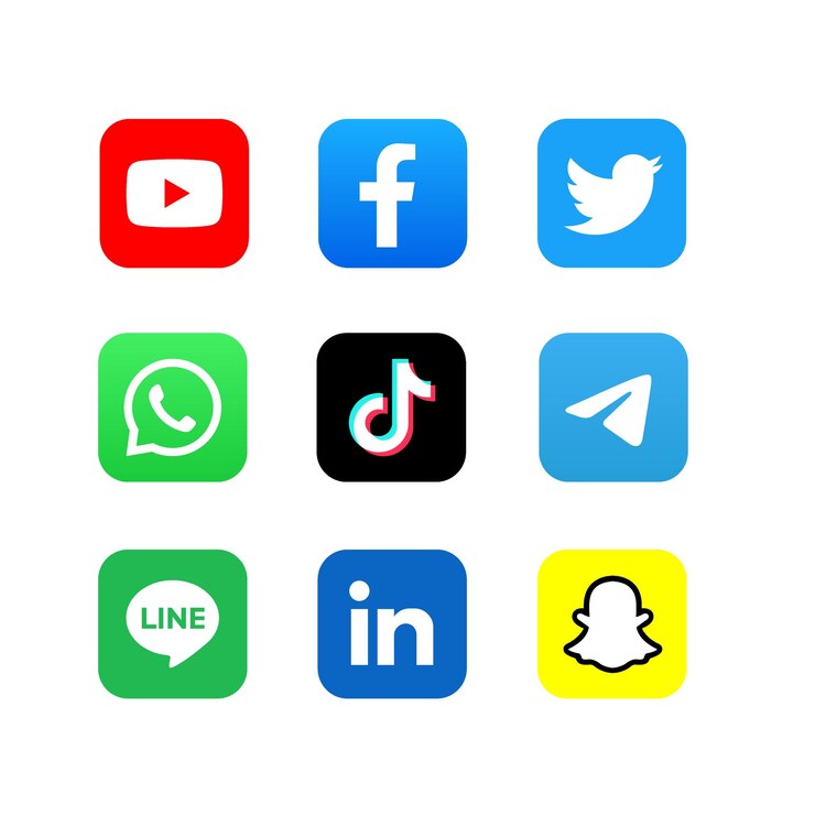 Il logo dell'icona popolare dei social media Facebook YouTube Twitter Instagram Whats App Linkedln Snapchat