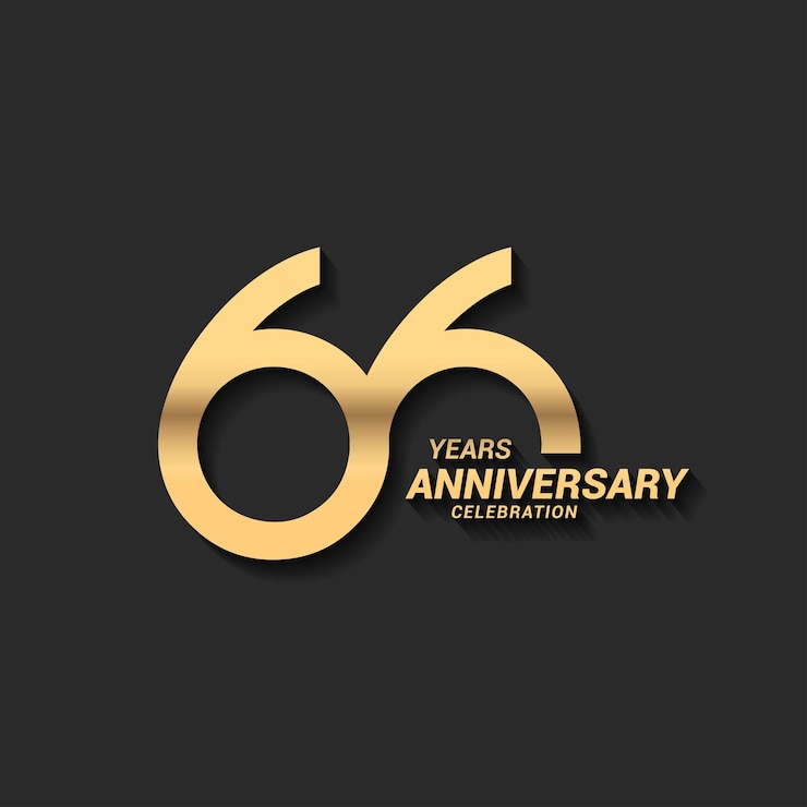 Vettore il logo della celebrazione del 66° anniversario con un elegante numero moderno a colore oro per la celebrazione