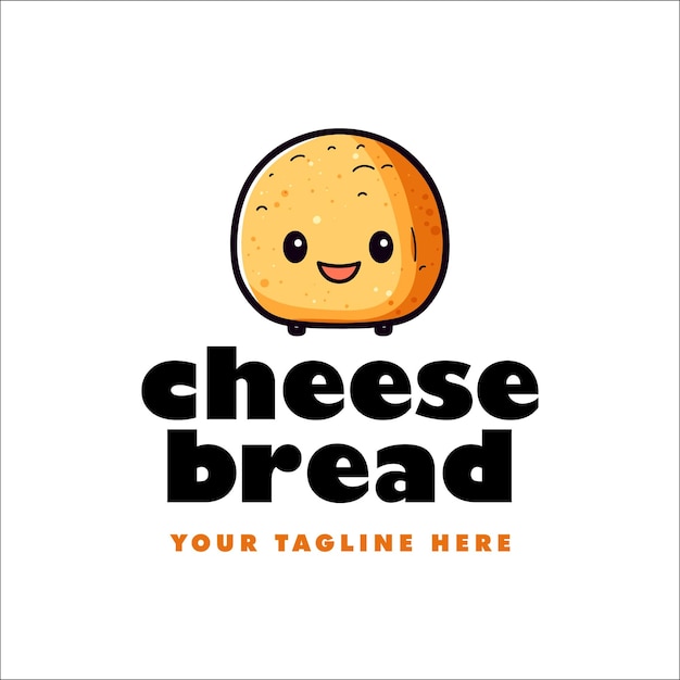 Il logo della mascotte di Cheesy Bread è un giocoso e appetitoso Pao de queijo brasiliano
